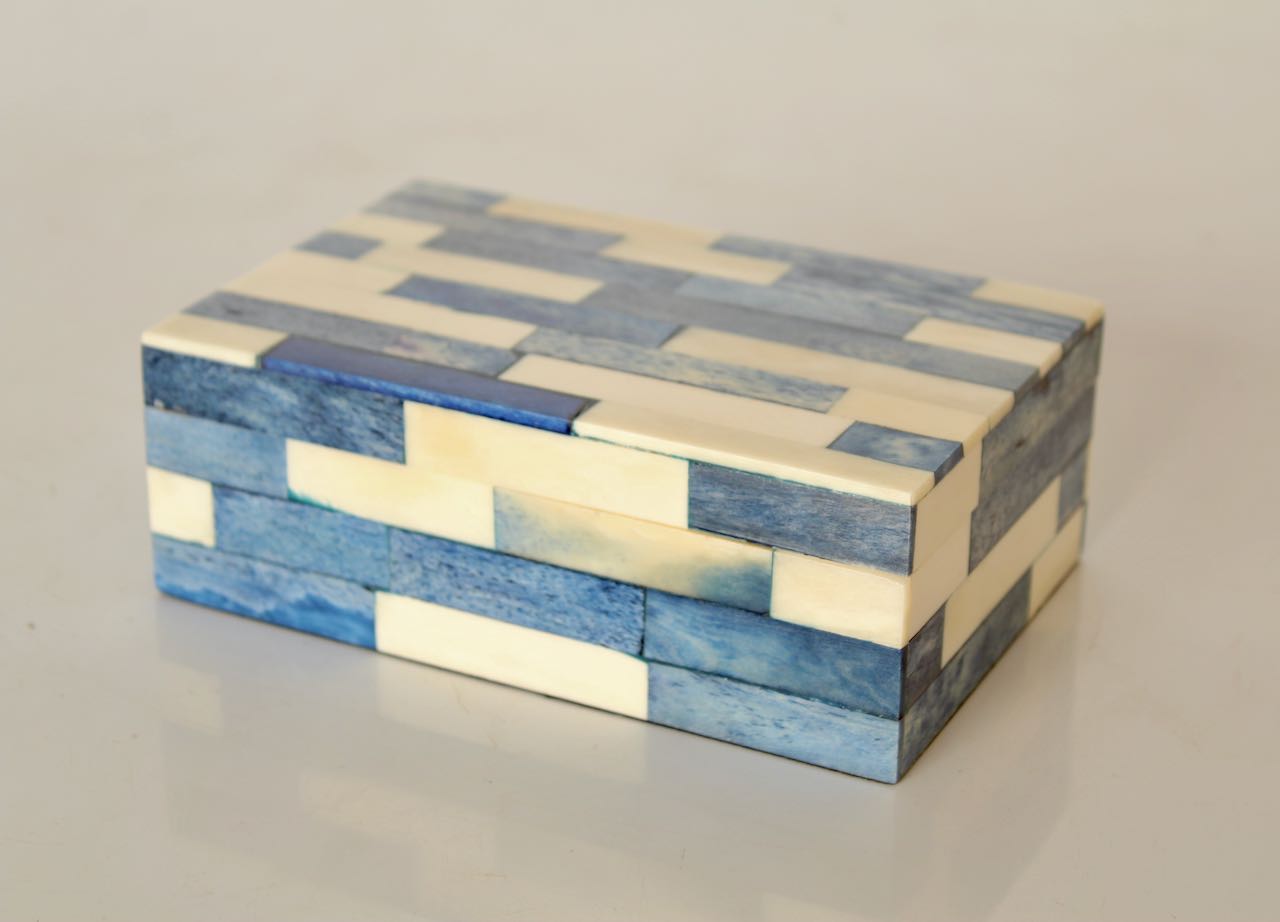 Medium Blue & White Bone Box
