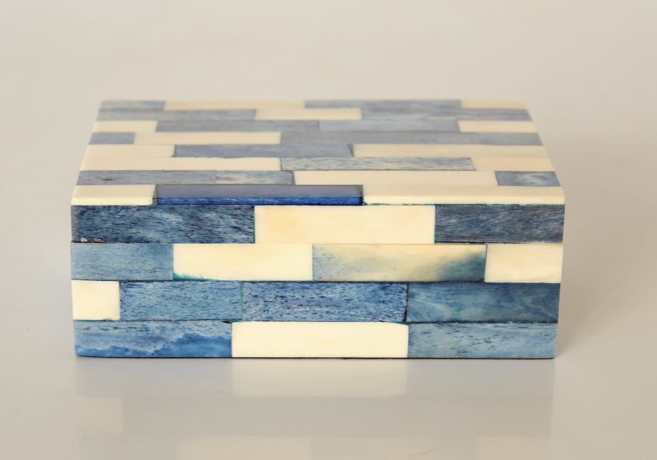 Medium Blue & White Bone Box