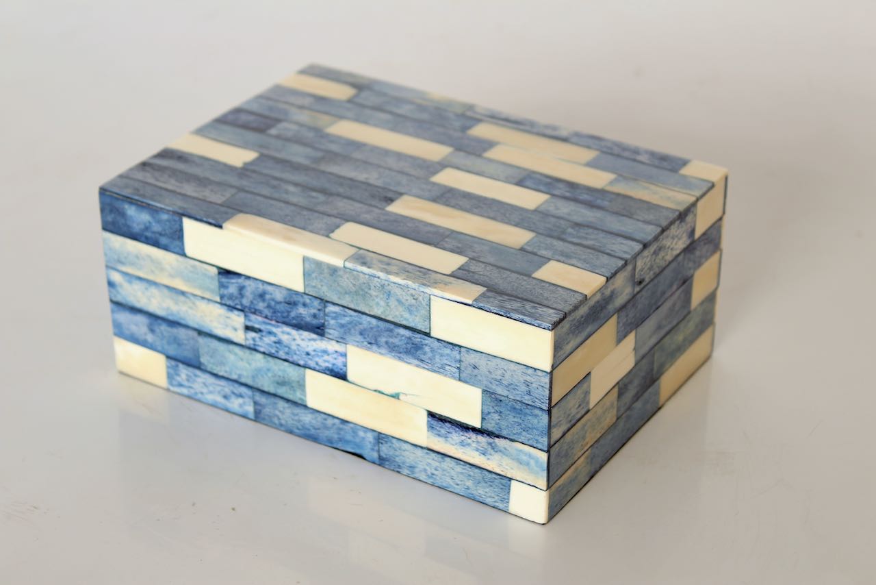 Large Blue & White Bone Box