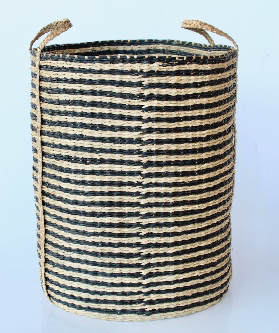 Set Of 2 Tall Black & Natural Seagrass Baskets