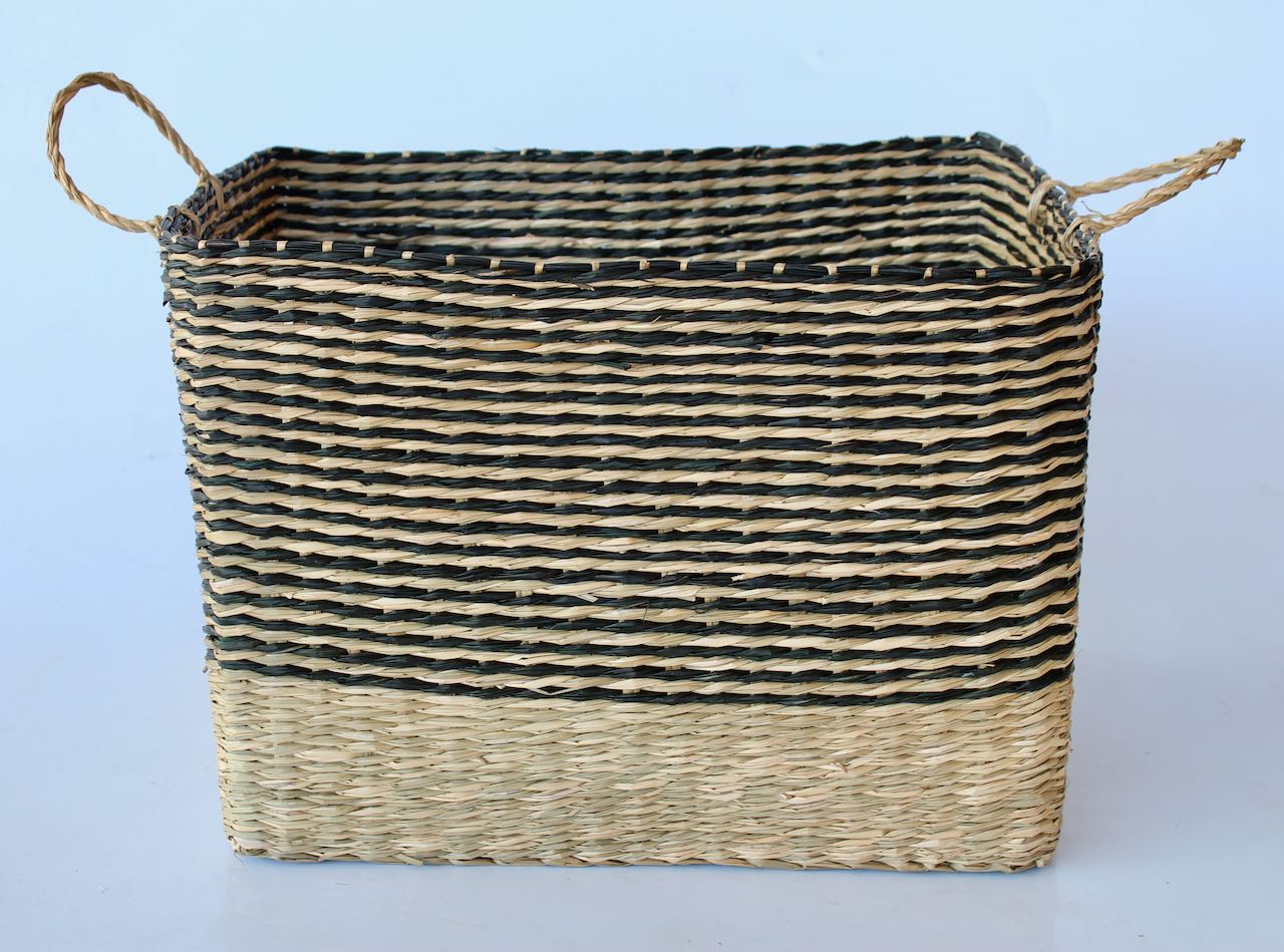 Set Of 3 Black & Natural Rectangular Baskets