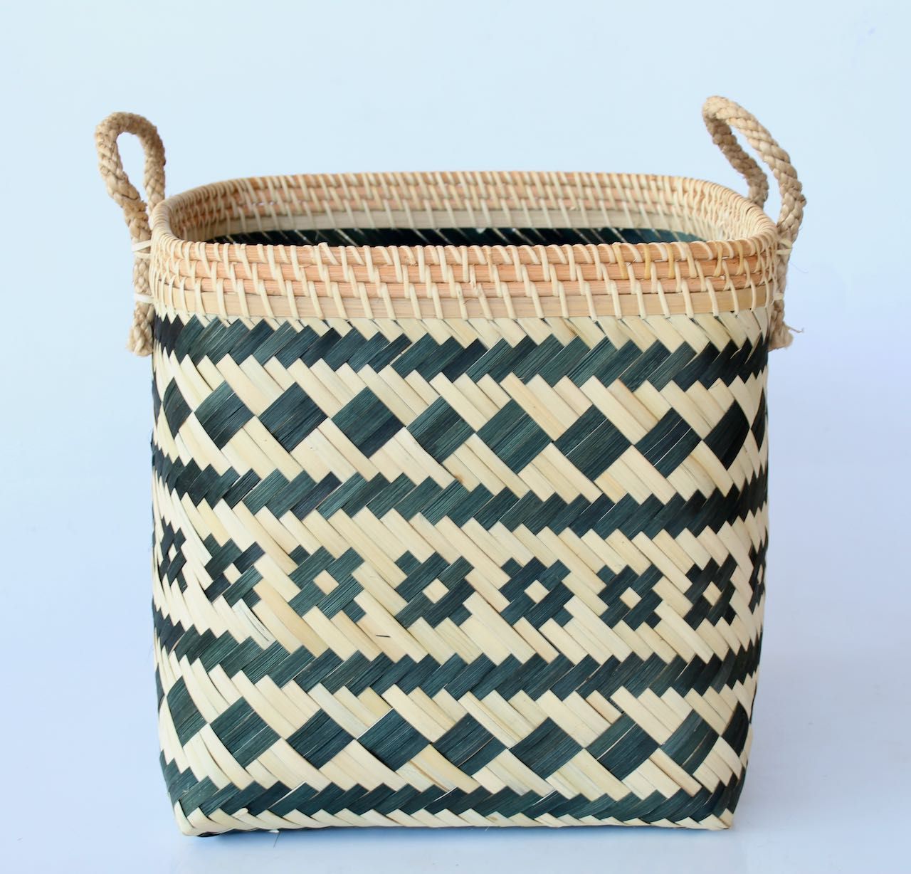 Set Of 3 Black & Natural Bamboo Baskets
