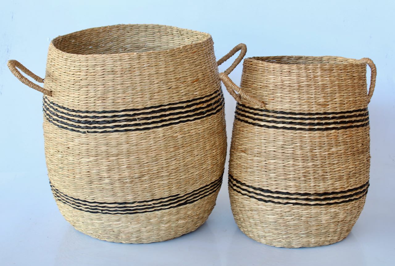 Set Of 2 Seagrass Basket Black Stripe