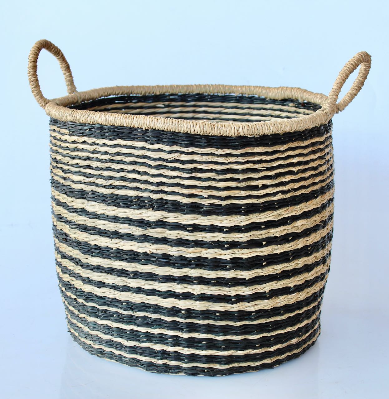 Set Of 3 Black & Natural Multi Stripe Baskets