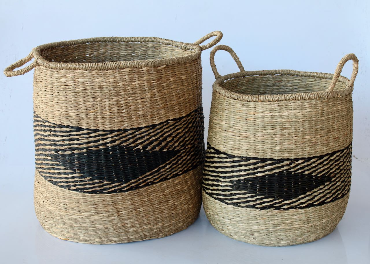 Set Of 2 Black & Natural Baskets