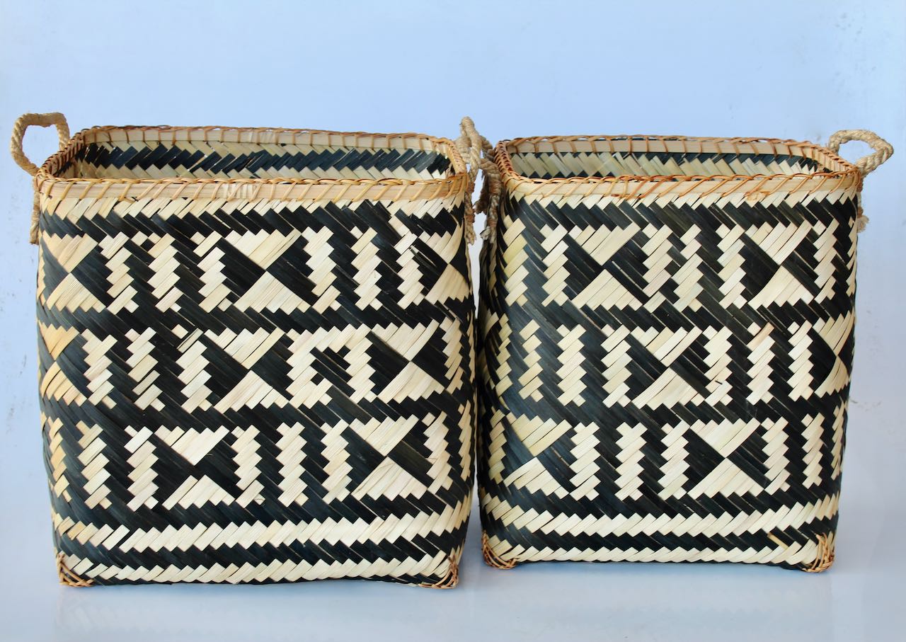 Set of 2 Black & Natural Bamboo Baskets
