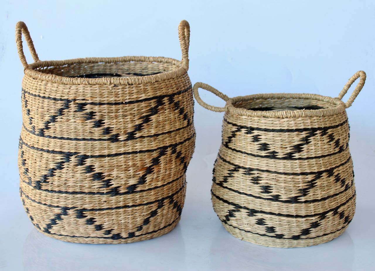 Set Of 2 Black & Natural Zigzag Baskets