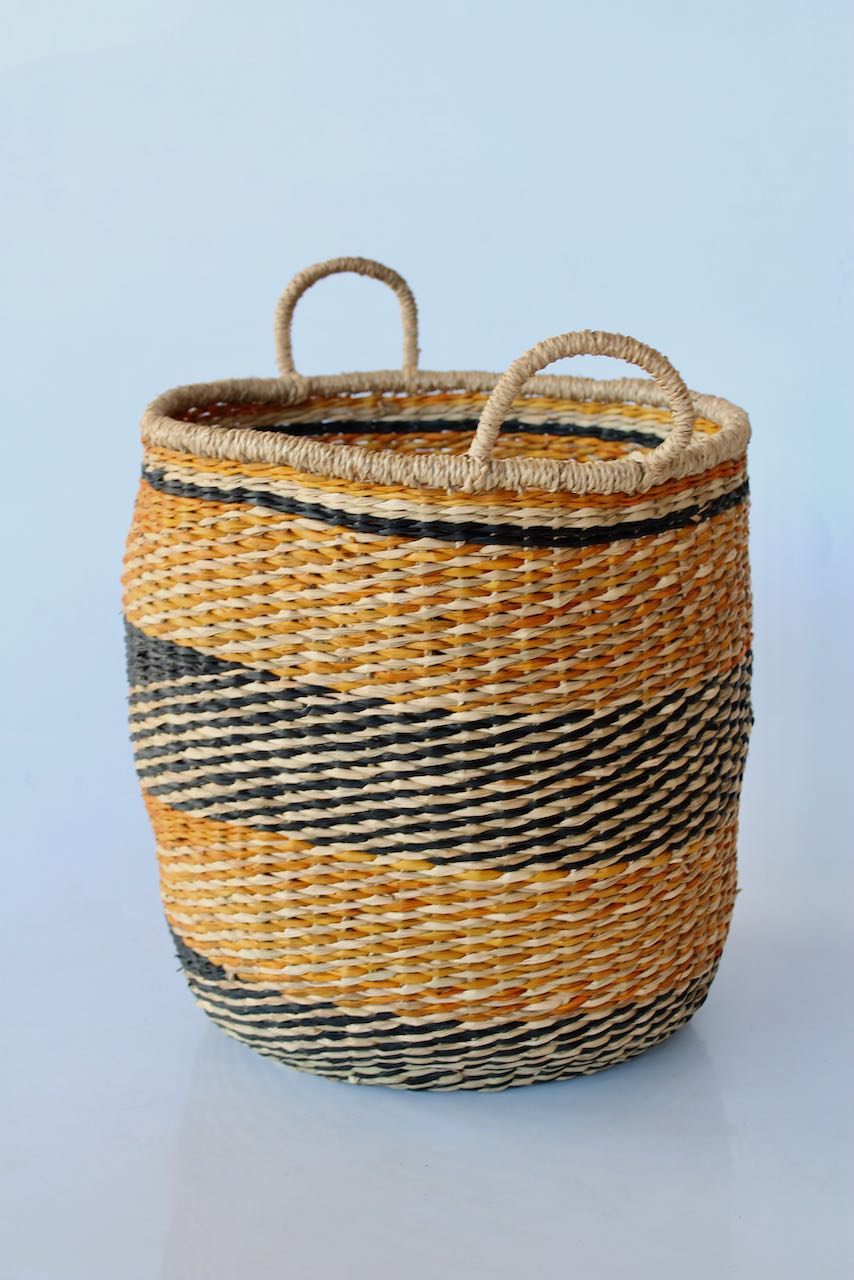 Set Of 2 Black & Orange Seagrass Baskets