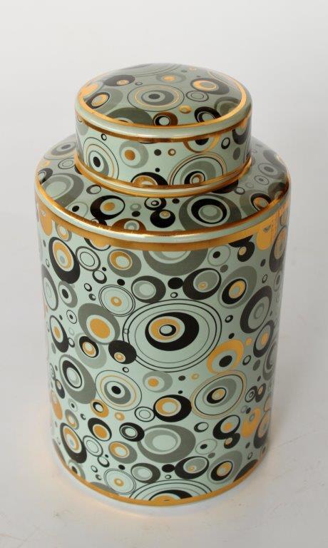 Green, Gold & Black Circles Jar With Lid