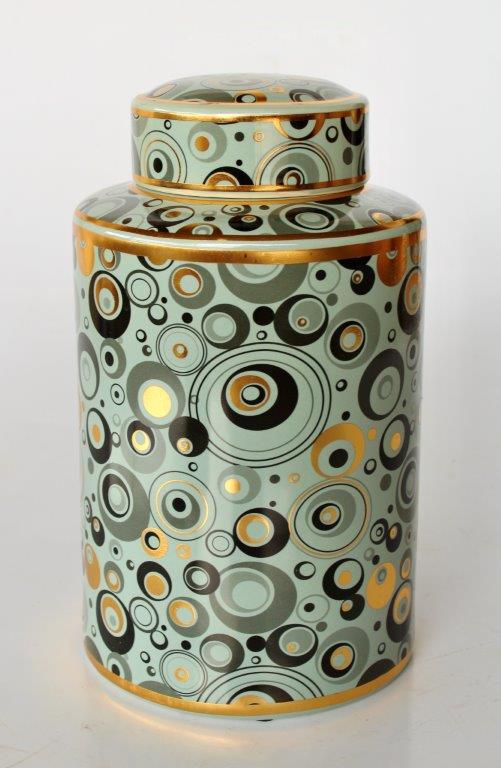 Green, Gold & Black Circles Jar With Lid