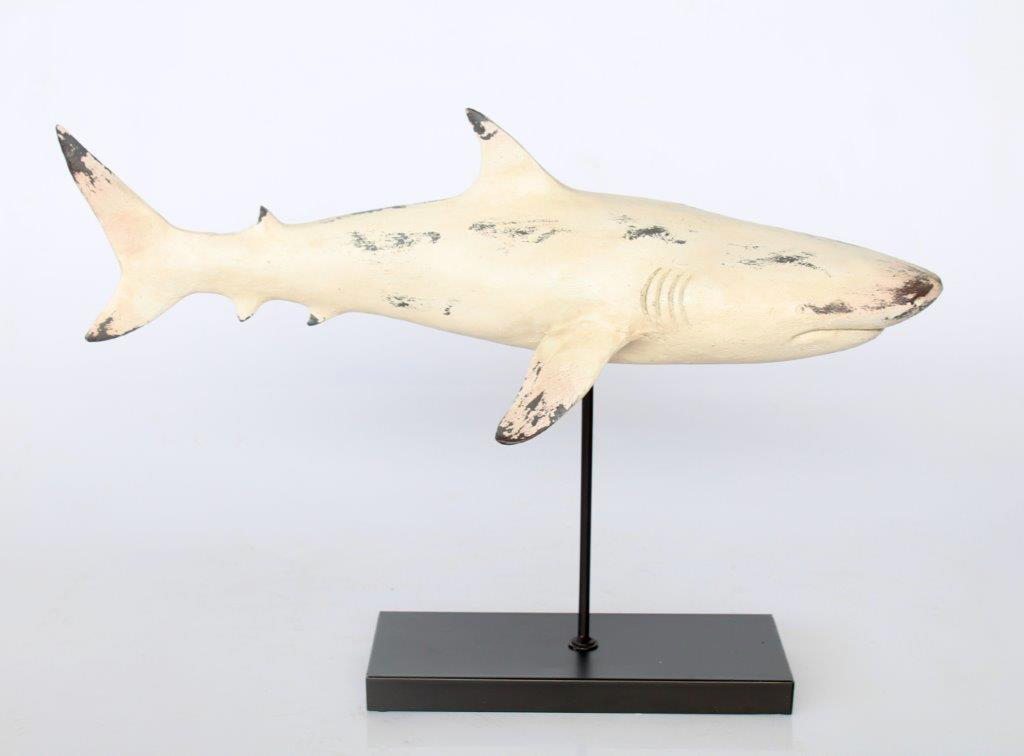 White Distressed Shark On Stand