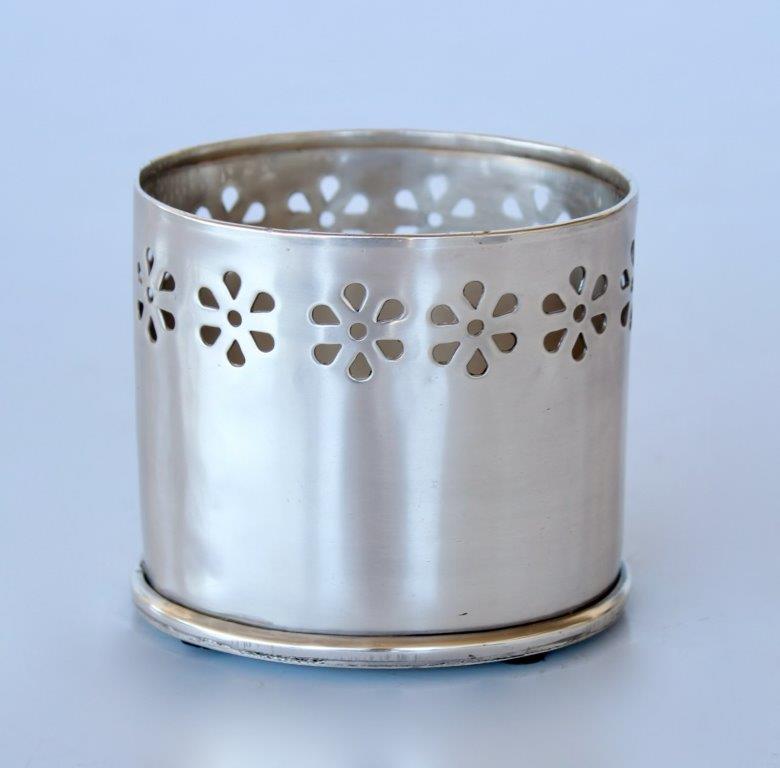 Round Pewter Cut-Out Pen Holder