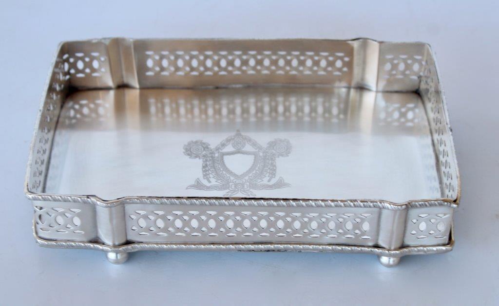 Rectangular Pewter Cut-Out Tray On Feet