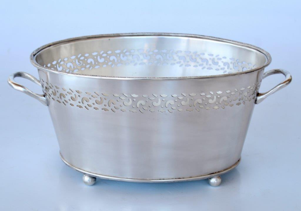 Oval Pewter Cut-Out Planter With Handles
