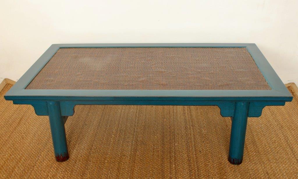 BLUE COFFEE TABLE CANE TOP  52X182X100CM