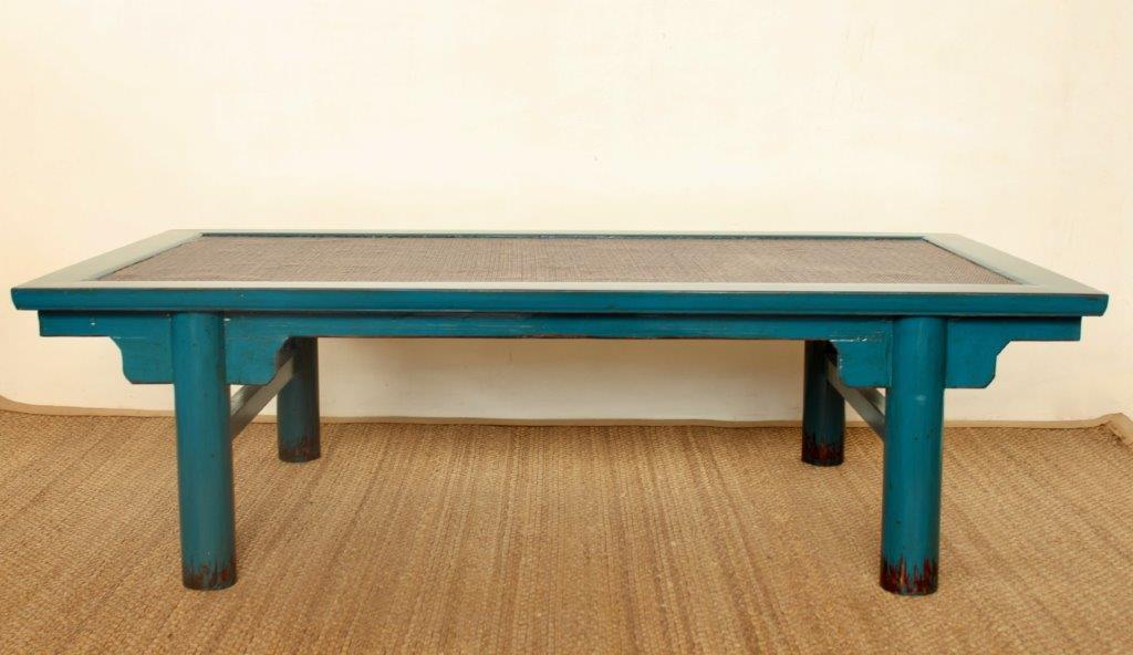 BLUE COFFEE TABLE CANE TOP  52X182X100CM