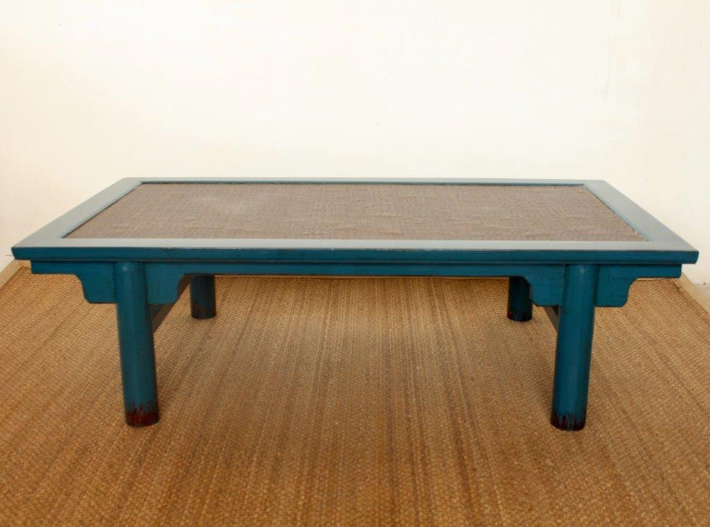 BLUE COFFEE TABLE CANE TOP  52X182X100CM