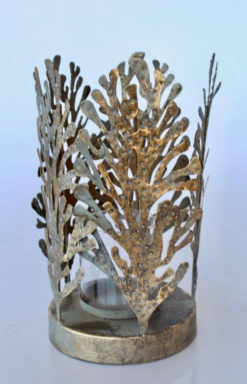 Metal Seaweed Gold Distressed Candle Holder