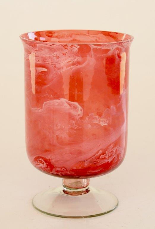 Cranberry Glass Candle Holder On Foot