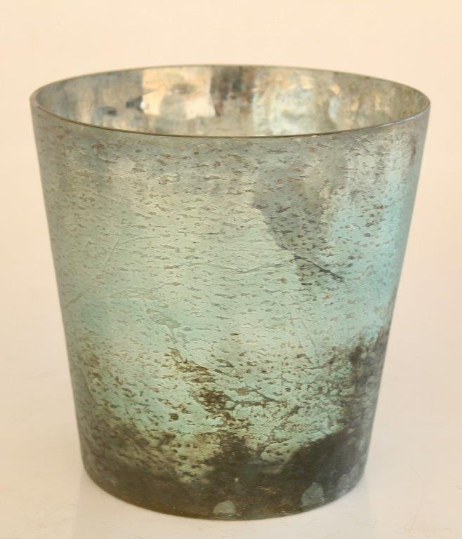 BLUE & SILVER GLASS CANDLE HOLDER  17.5X18CM