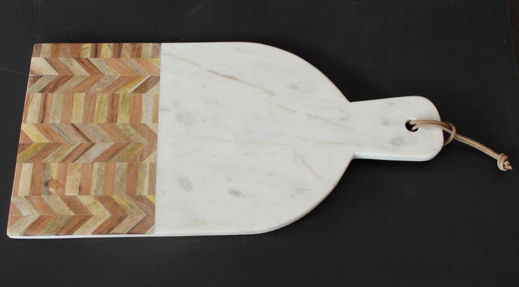 White Marble & Wood Inlay Chopping Board