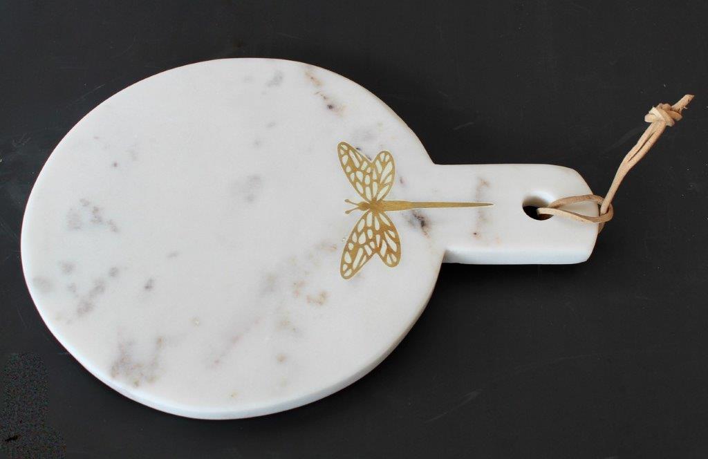 Round Marble Brass Dragonfly Inlay Chopping Board
