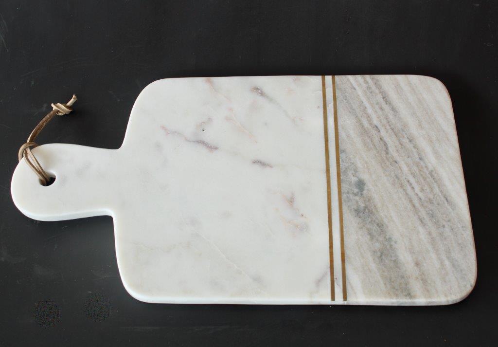 White & Grey Marble Chopping Board With Brass Inserts