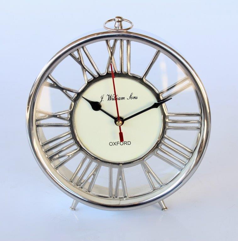 Round Silver Standing Table Clock