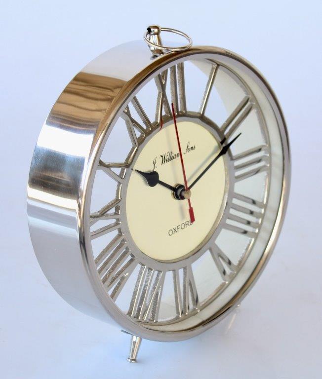 Round Silver Standing Table Clock