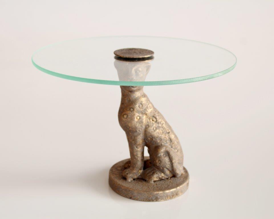 Metal Leopard Cake Stand Glass Top