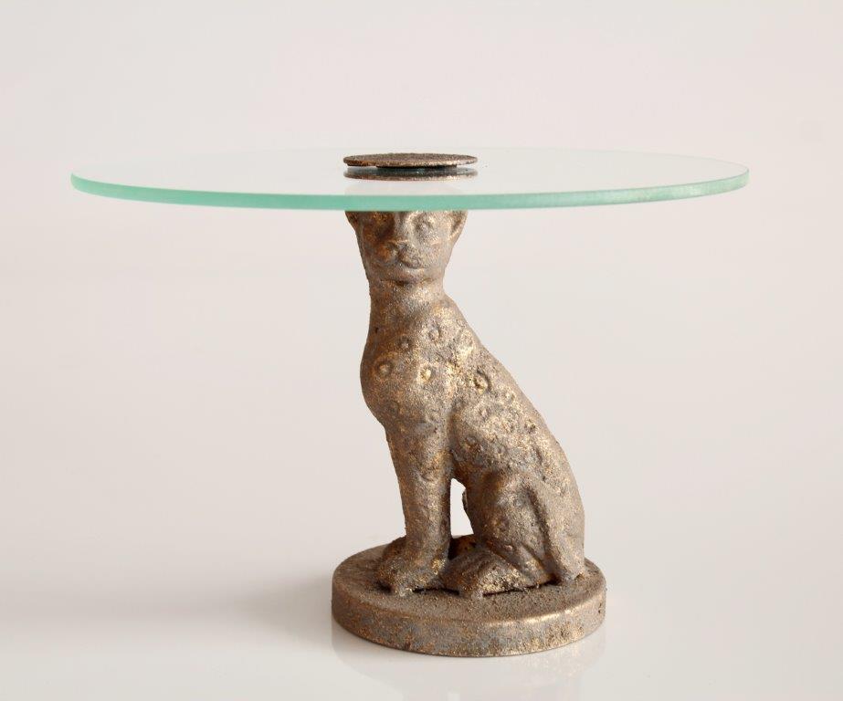 Metal Leopard Cake Stand Glass Top