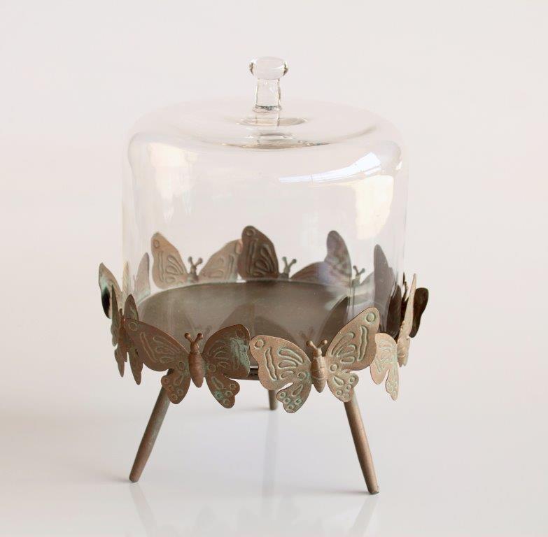 Metal Butterfly Glass Dome Cake Stand