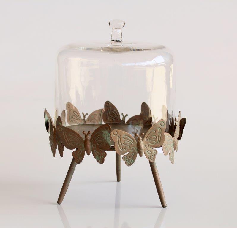 Metal Butterfly Glass Dome Cake Stand