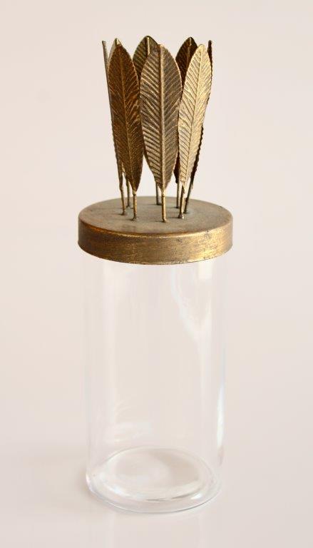 Glass Jar With Metal Leaf Lid