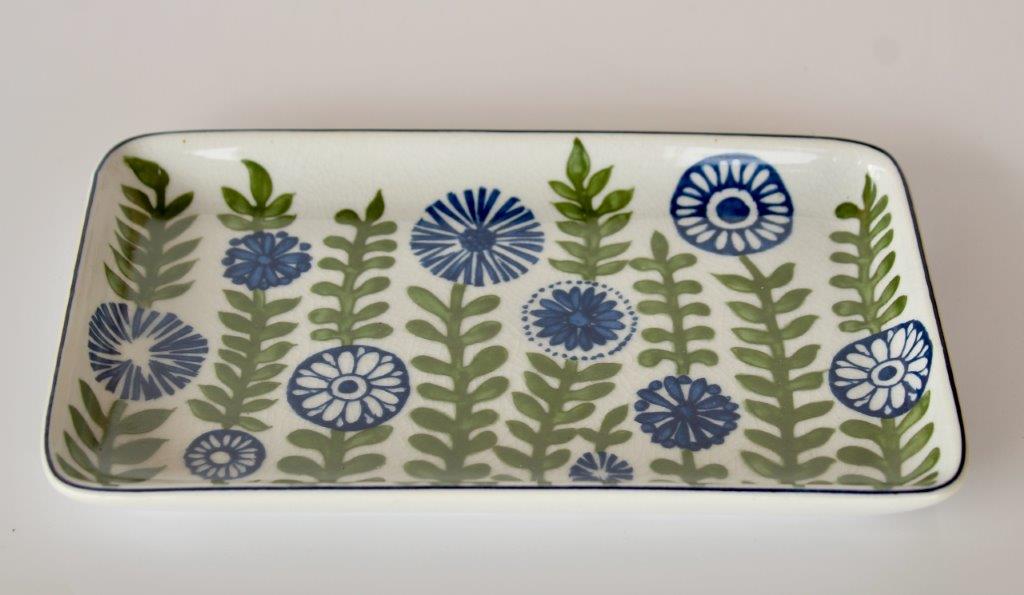 Rectangular Blue & Green Flower Tray