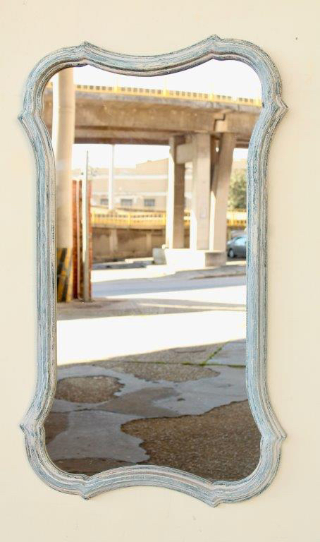 BLUE DISTRESSED RECTANGULAR WAVY MIRROR  116X68CM