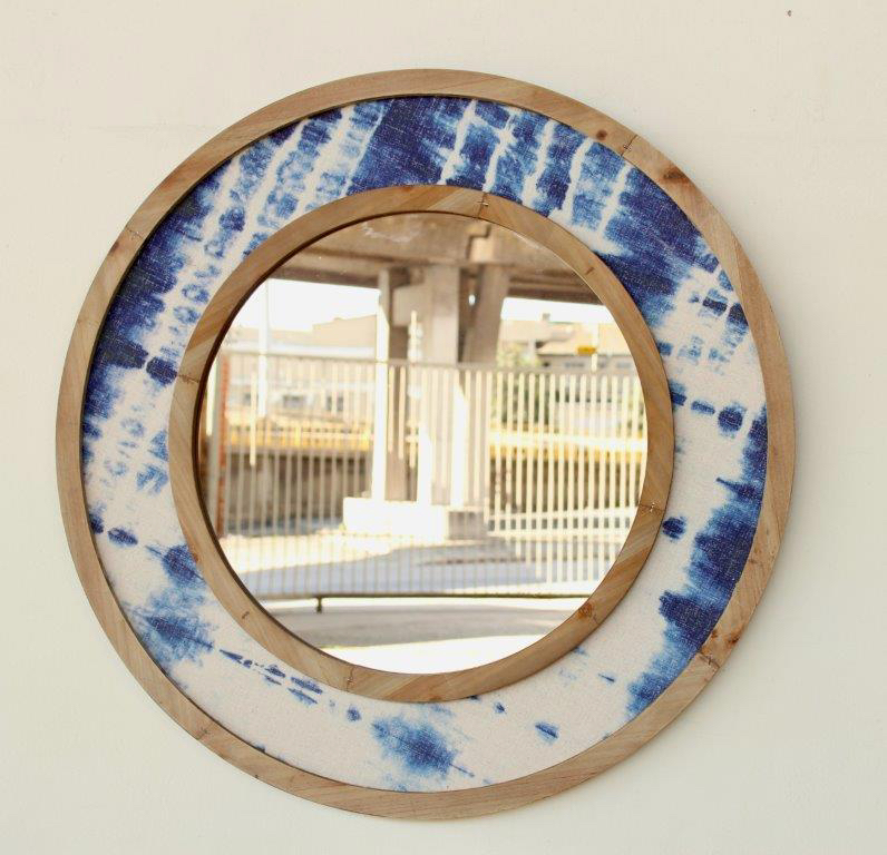 Round Wooden Tie Dye Mirror