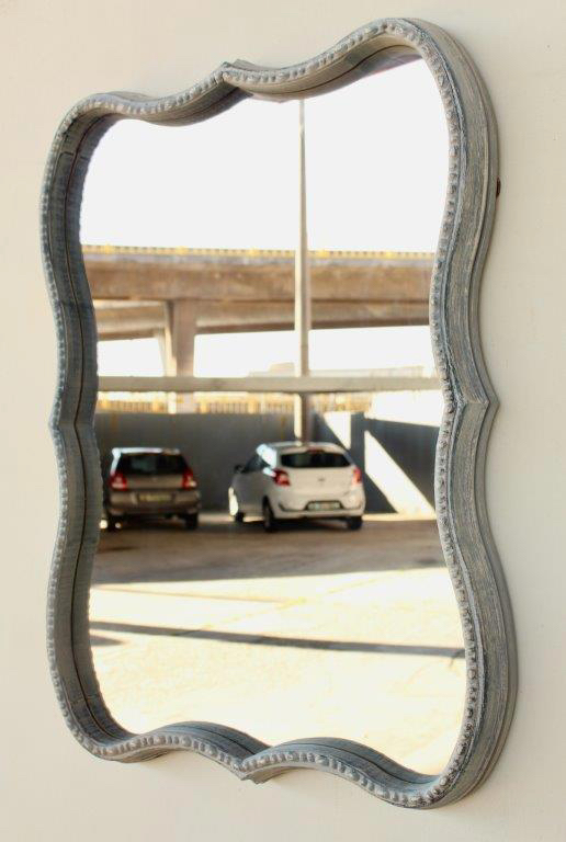 Blue Distressed Rectangular Shape Mirror
