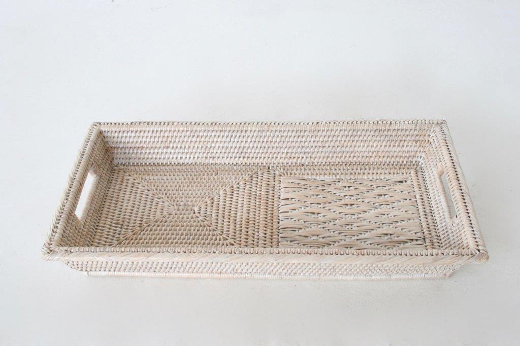 White Washed Rattan Tray