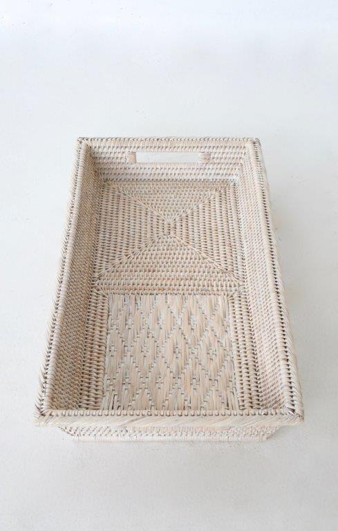 White Washed Rattan Tray