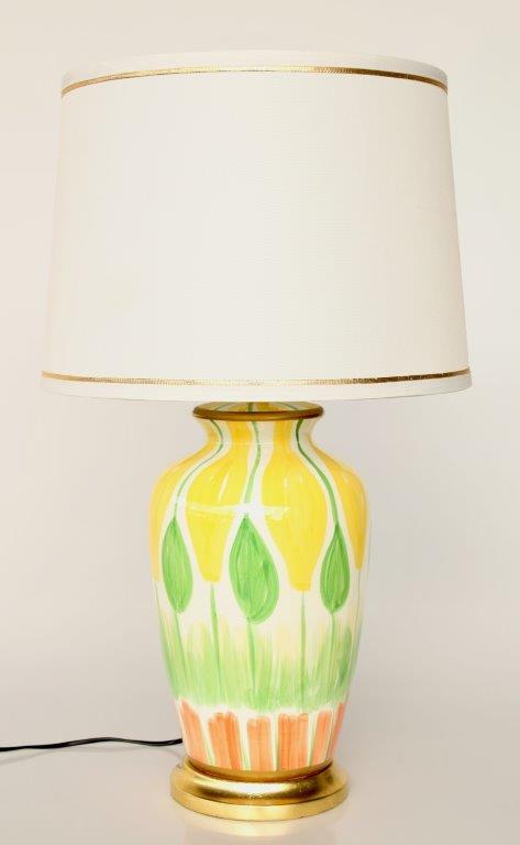 Hand Painted Yellow Green Orange Lamp Gold Trim Shade
