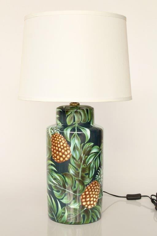 Black Green Pineapple Lamp Off White Shade 72x41cm