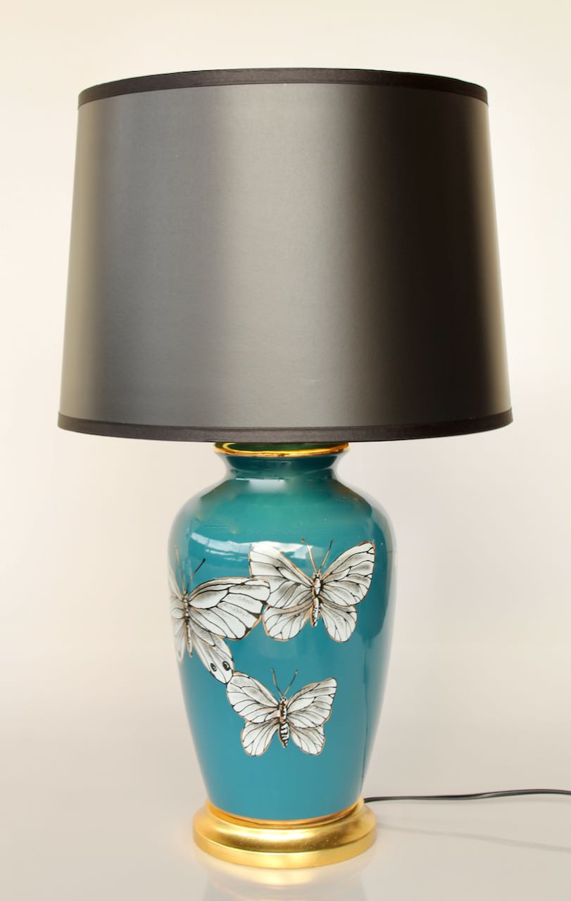 Blue 3 Butterfly Lamp Black Shade 68x40cm