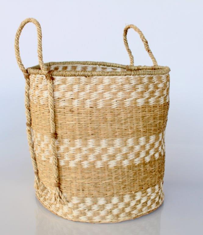 Natural & White Seagrass Basket With Handles