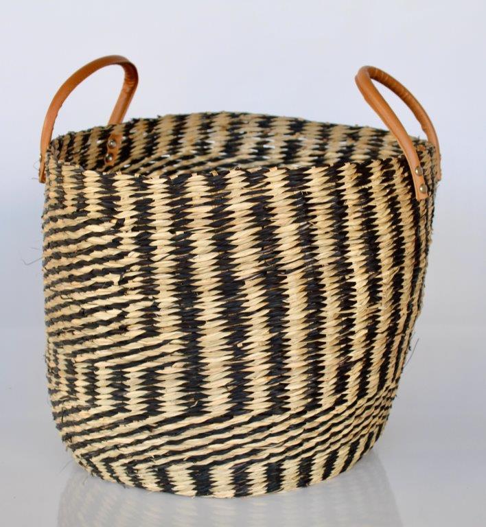 Black & Natural Seagrass Basket With Handles