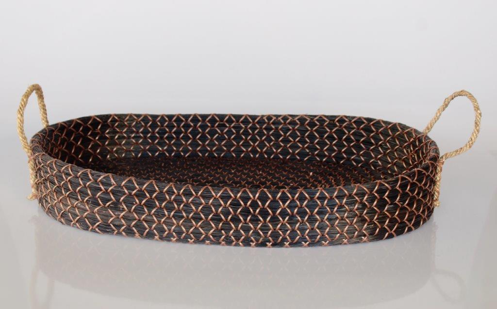 Large Oval Black & Brown Seagrass Tray