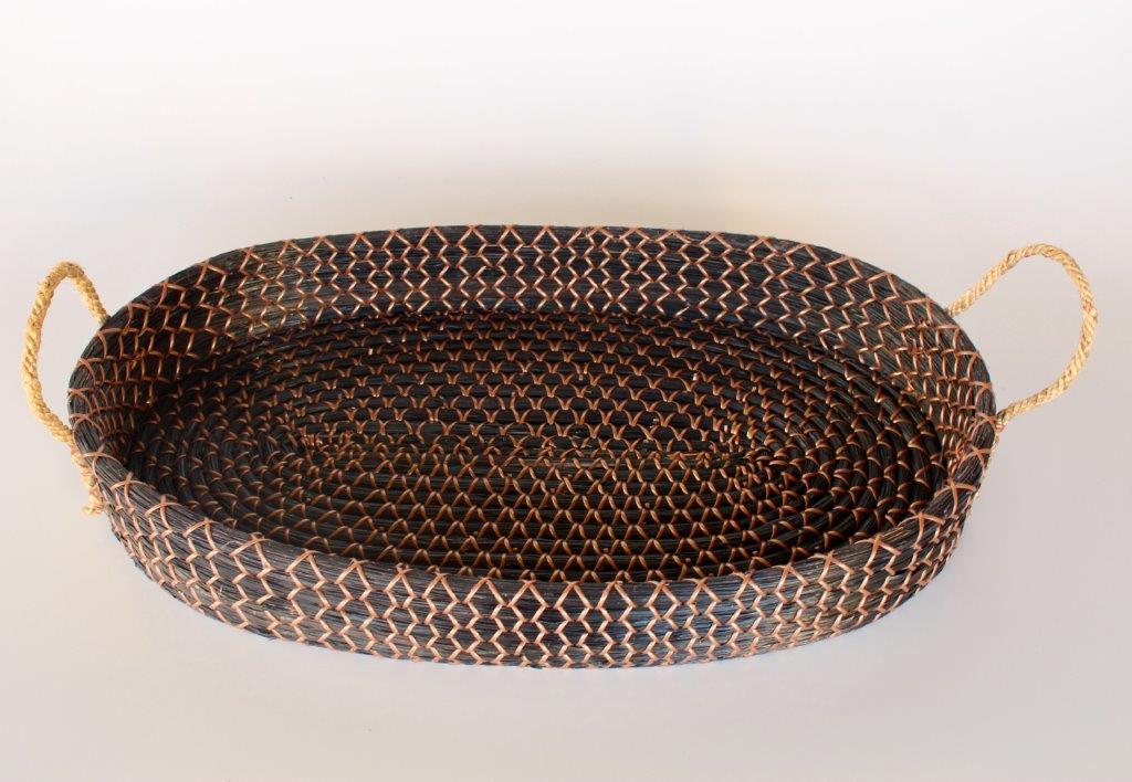 Large Oval Black & Brown Seagrass Tray