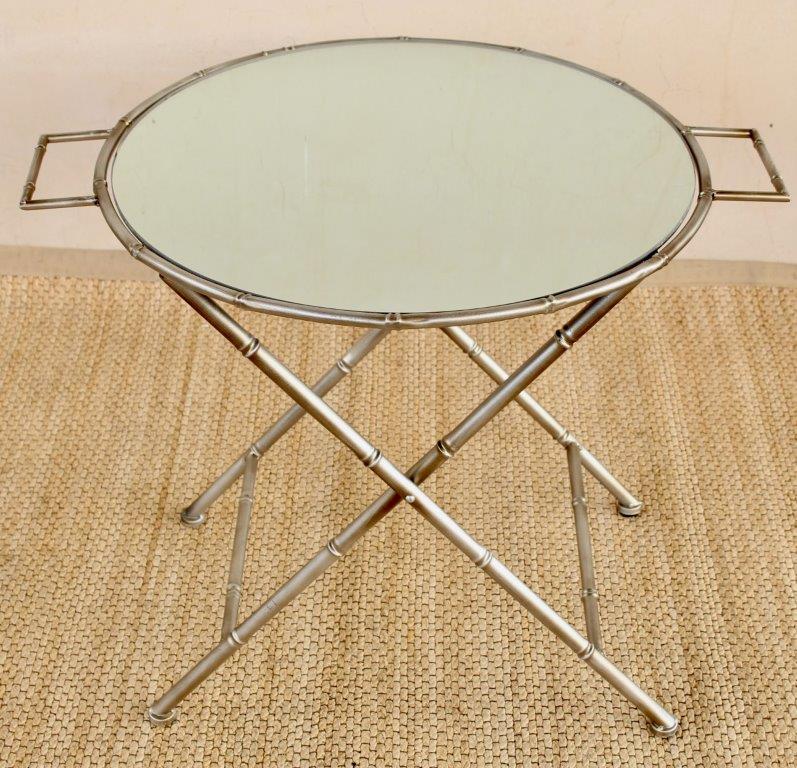 Round Mirrored Silver Butler's Tray With Handles