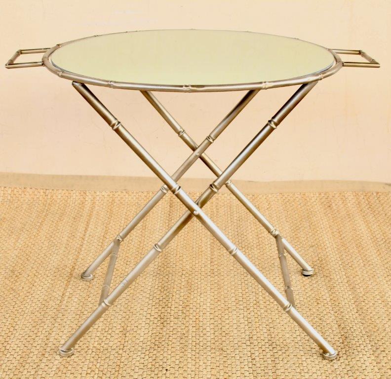 Round Mirrored Silver Butler's Tray With Handles
