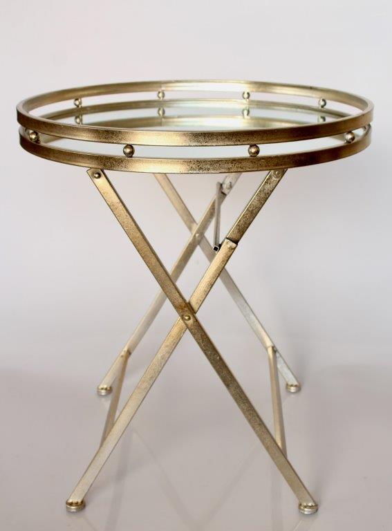 Round Pale Gold-Silver Mirrored Folding Butler's Tray